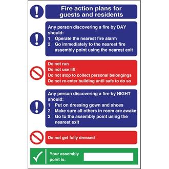 W373 Fire Action Plan Sign For Guests & Residents