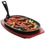 Olympia CC310 Cast Iron 280mm Oval Sizzler With Wooden Stand