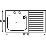 DN616 Single Bowl Sink with Right Hand Drainer 1200x 650mm