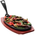 Olympia F464 Cast Iron 240mm Oval Sizzler With Wooden Stand