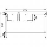 Vogue U905 Double Bowl Stainless Steel Sinks R/H Drainer W1500 x D600mm