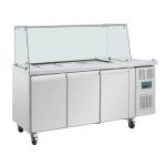 Polar UA018 U-Series GN Saladette Counter with Square Sneeze Guard 3 Door